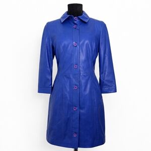 Ottimo Genuine Lamb Leather Coat Blue Perforated Purple Buttons Size M